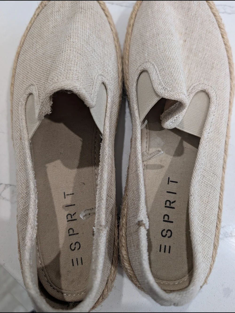 ESPRIT Womens 7M Beige Linen Espadrille Slip On Shoes Jute Flats Coastal
